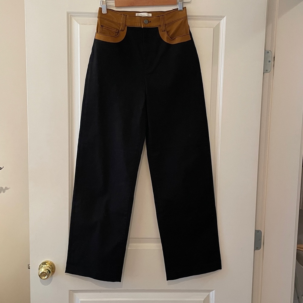 OAK + FORT Black and Tan Buttoned Denim Jeans